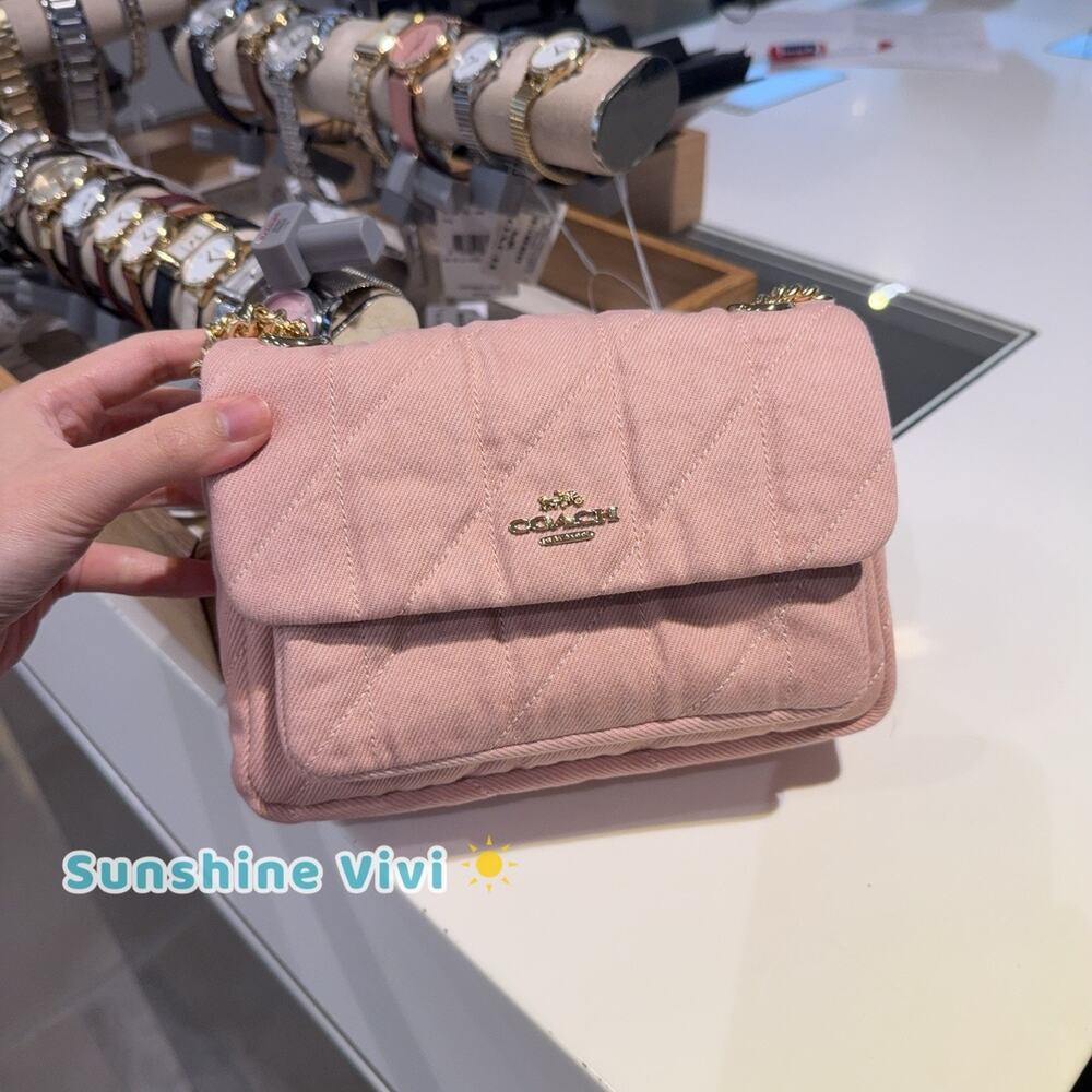 NWT Coach Elodie Crossbody Bag 18 Loved Denim Quilting CEU17 Gold/Light Pink
